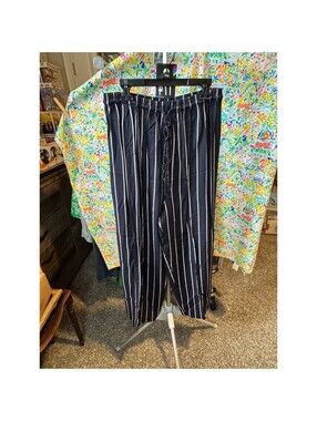 174 Necessary Objects Navy Blue White Striped Drawstring Waist Pants Size M